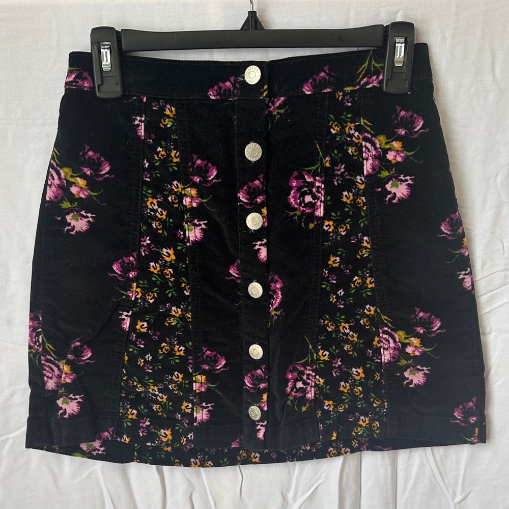 BDG Black Corduroy Floral Mini Skirt